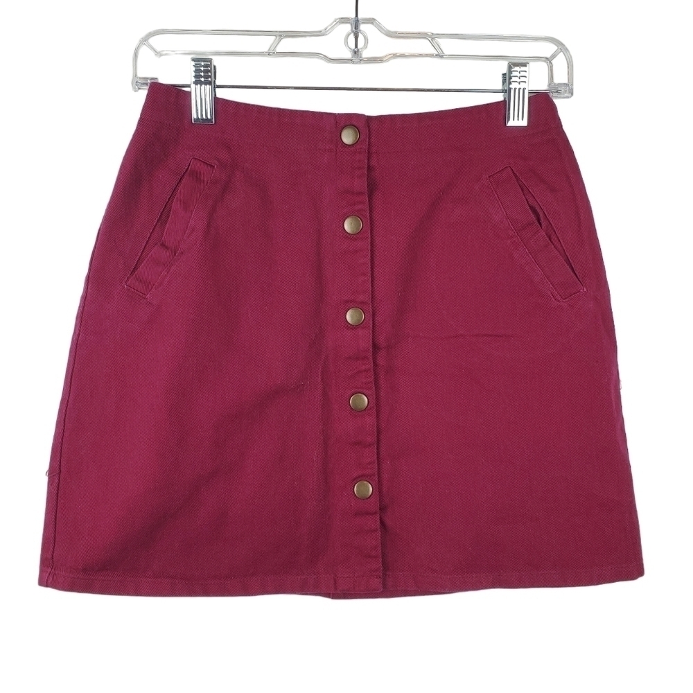 Harper‎ Heritage Mini Skirt Size Small Berry Cotton Canvas Snap front Pockets